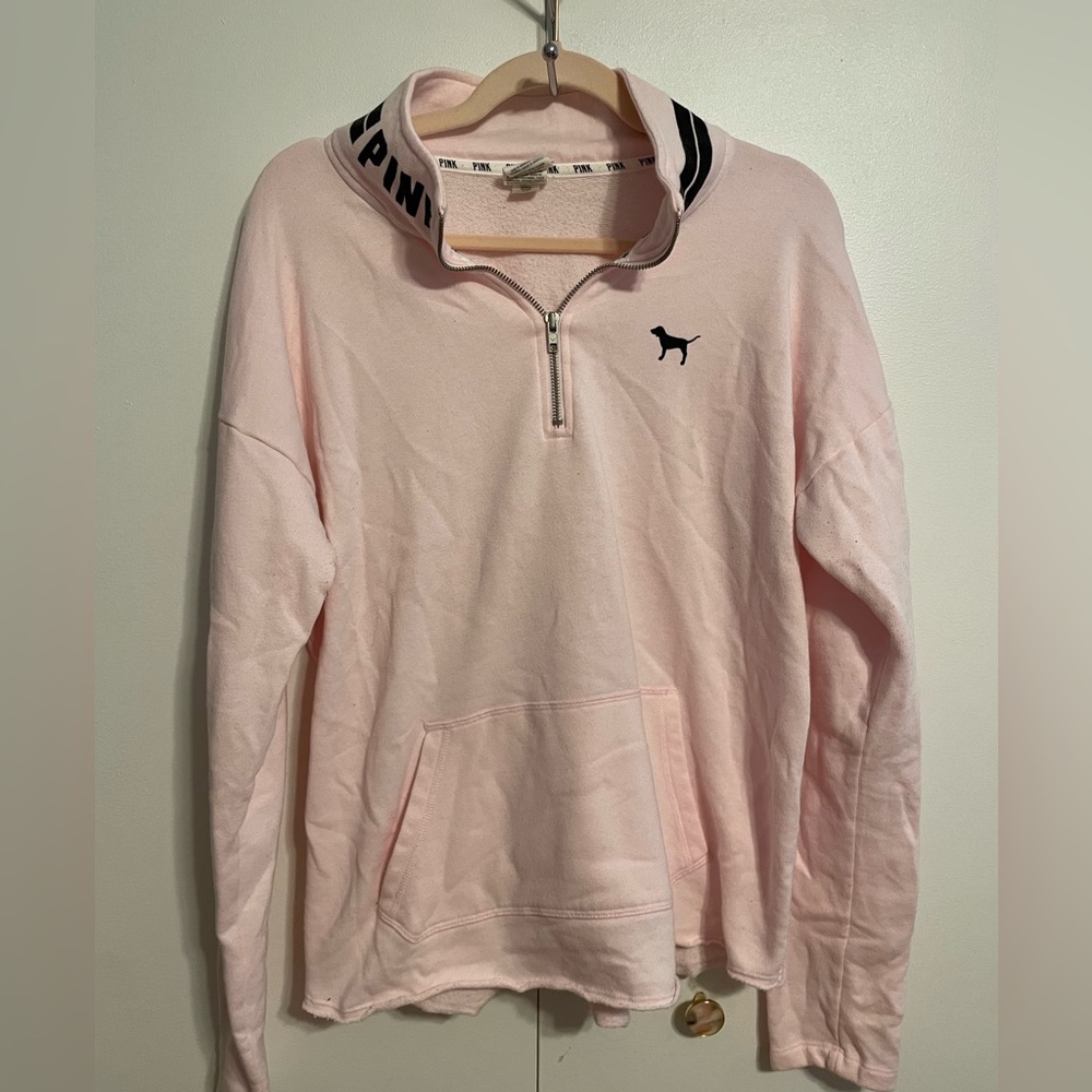 Victoria’s Secret Pink Raw Hem Quarter Zip Sweatshirt